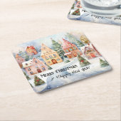 Colorful Charming Watercolor Town Christmas Rechteckiger Pappuntersetzer (angewinkelt)