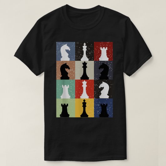 Colorful Chess Pieces Pop Art Pattern Design T-Shirt (Design vorne)