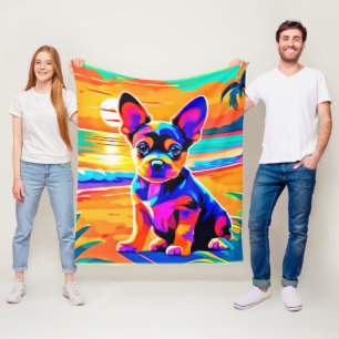 Colorful Chihuahua Puppy auf Sunset Beach Fleecedecke