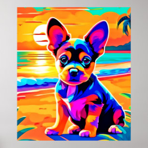 Colorful Chihuahua Puppy auf Sunset Beach Poster