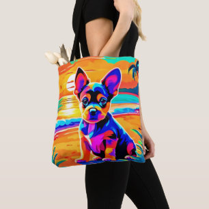 Colorful Chihuahua Puppy auf Sunset Beach Tasche