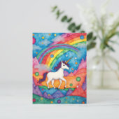 Colorful Childlike Fantasy Unicorn Postkarte (Stehend Vorderseite)
