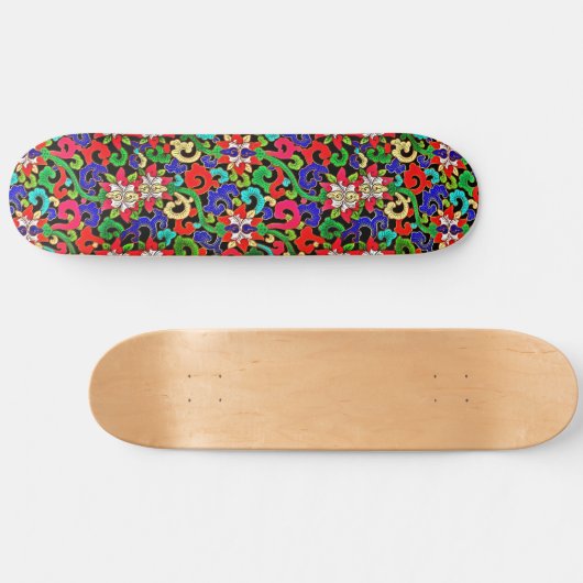 Colorful Chinese Floral Skateboard (Horizontal)