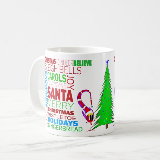 Colorful Christmas Cartoon Word Art Kaffeetasse (Vorderseite Links)