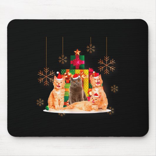Colorful Christmas Lights Cat Christmas Pajamas Ch Mousepad (Vorne)