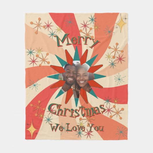 Colorful Christmas Photo Message Retro Sputnik Fleecedecke (Vorderseite)
