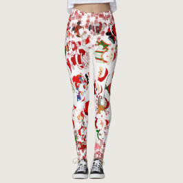 Colorful Christmas Santa Claus Moods Red Snowflake Leggings