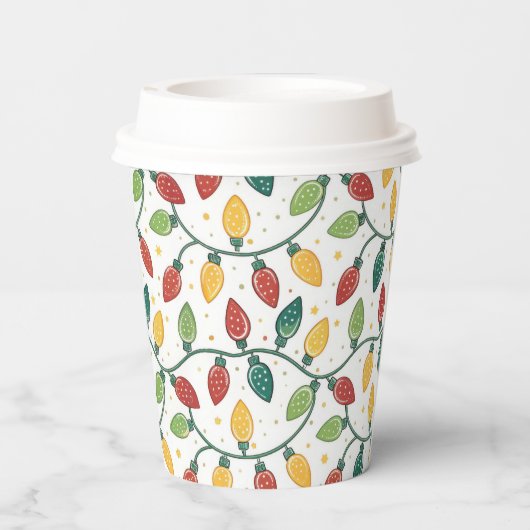 Colorful Christmas String Lights Pattern  Pappbecher (Rückseite)