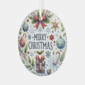 Colorful Christmas Symbols-Merry Christmas Text Ornament Aus Glas (Vorderseite links)