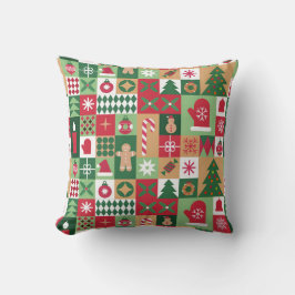 Colorful Christmas Themed Grid Of Holiday Icons Kissen