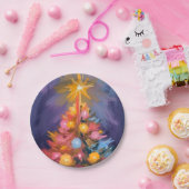 Colorful Christmas Tree Lights Watercolor Pappteller (Party)