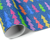 Colorful Christmas Trees on Blue Geschenkpapier (Rolleneckpunkt)