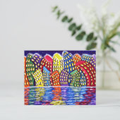 Colorful Cityscape Fun Folk Kunst Postkarte (Stehend Vorderseite)
