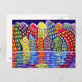 Colorful Cityscape Fun Folk Kunst Postkarte (Vorne/Hinten)