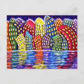 Colorful Cityscape Fun Folk Kunst Postkarte (Vorderseite)