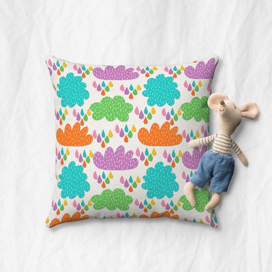 Colorful Clouds and Raindrops Kissen