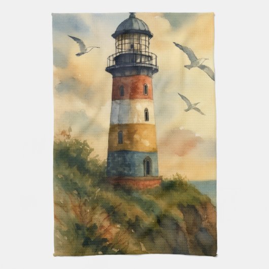 Colorful Coastal Lighthouse Kitchen Towel Geschirrtuch (Vertikal)