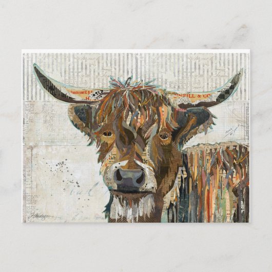 Colorful Collage Highland Cow Postkarte (Vorderseite)
