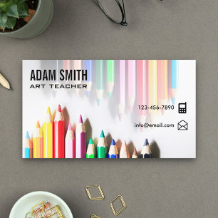 Colorful Colour Pencils School Art Teacher Visitenkarte