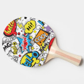 Colorful Comic Pop Art Speech Bubble Pattern Tischtennis Schläger (Seitenansicht)