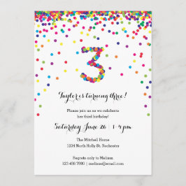 Colorful Confetti 3. Geburtstag Party Einladungen