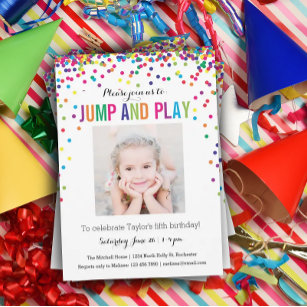 Colorful Confetti 5. Geburtstag Foto Jump Play Einladung