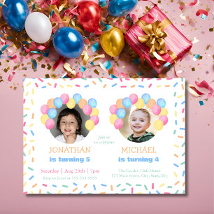 Colorful Confetti Balloon Foto Joint Geburtstag Einladung