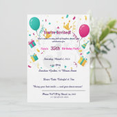 Colorful Confetti Balloons Fun 35th Einladung (Stehend Vorderseite)