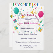 Colorful Confetti Balloons Fun 35th Einladung (Vorne/Hinten)