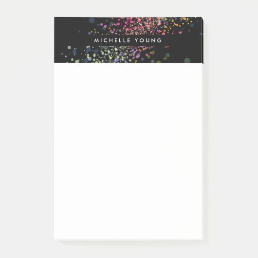 Colorful Confetti Bokeh "Black Modern II" Post-it Klebezettel (Vorderseite)