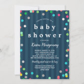 Colorful Confetti - Dark Blue Baby Dusche Einladung (Vorderseite)