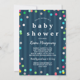 Colorful Confetti - Dark Blue Baby Dusche Einladung