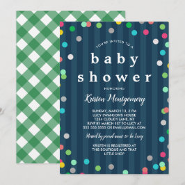 Colorful Confetti - Dark Blue Baby Dusche Einladung