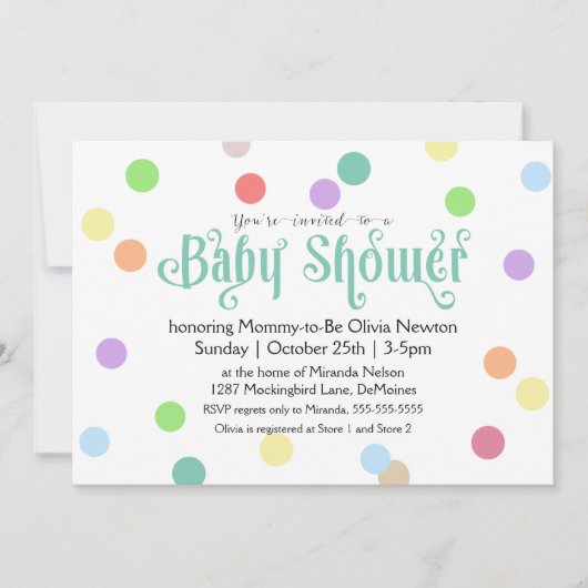 Colorful Confetti Dots Baby Dusche Einladung (Vorderseite)