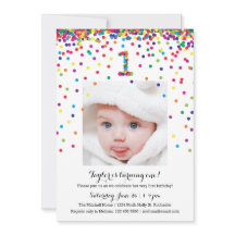 Colorful Confetti Einladungen zum 1. Geburtstag Fo