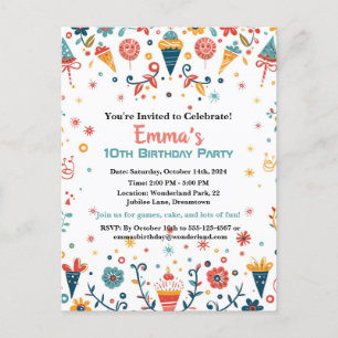 "Colorful Confetti Geburtstag Einladung Postkarte