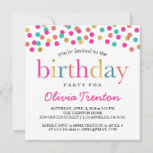 Colorful Confetti Geburtstagsparty Einladungen (Vorderseite)