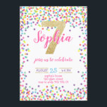 Colorful Confetti Gold Number Girl 7. Geburtstag Einladung<br><div class="desc">Colorful Confetti Gold Number Girl 7. Geburtstag</div>