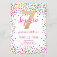 Colorful Confetti Gold Number Girl 7. Geburtstag