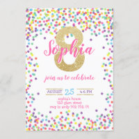 Colorful Confetti Gold Number Girl 8. Geburtstag