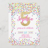 Colorful Confetti Gold Rainbow Girl 5. Geburtstag Einladung (Vorne/Hinten)