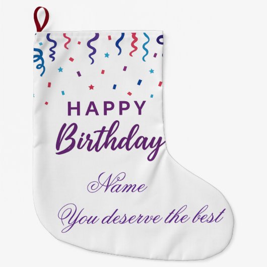 Colorful Confetti Happy Birthday Großer Weihnachtsstrumpf (Vorderseite)