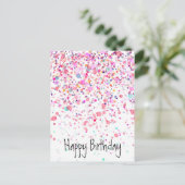 Colorful Confetti Happy Birthday Pink Postkarte (Stehend Vorderseite)