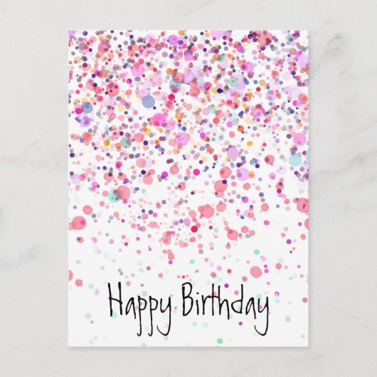 Colorful Confetti Happy Birthday Pink Postkarte (Vorderseite)
