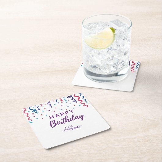 Colorful Confetti Happy Birthday Rechteckiger Pappuntersetzer (Vor Ort)