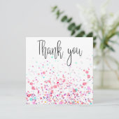 Colorful Confetti Happy Pink Dankeskarte (Stehend Vorderseite)