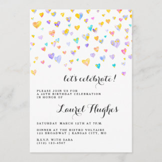 Colorful Confetti Herz Birthday Party Einladung