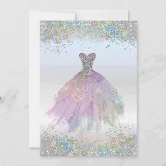 Colorful Confetti Kleid Quinceañera Einladung (Rückseite)