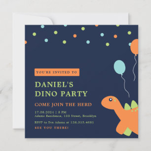 Colorful Confetti Party Dinosaur Geburtstag Einladung