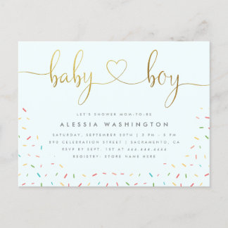 Colorful Confetti Sprinkle Gold Boy Baby Dusche Einladungspostkarte